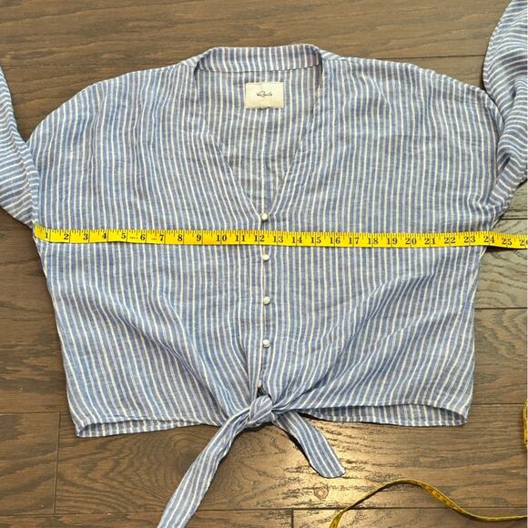 RAILS Sloane Linen Blue Azure Stripe Front Tie Top Shirt Size Large - Picture 8 of 9